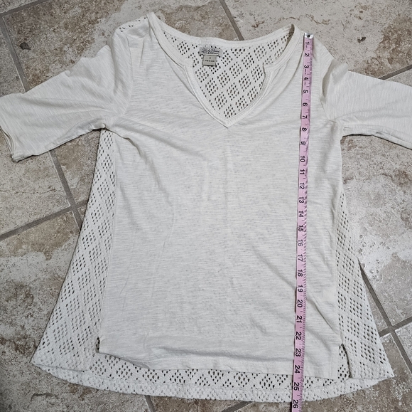 Lucky Brand Cream Lace Crochet Back V-Neck Knit Top Small Boho Festival Tee Y2K - Picture 6 of 6